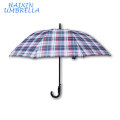 Business Check Design PG Fabric China Factory Walking Stick Curved Handle Automatic Subway Oversize Large Men's Rain Umbrella